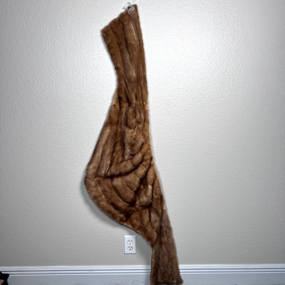 Vintage Mink Fur Shawl Wrap Stole Sz 9" x 63" Lined Brown - Picture 7 of 8
